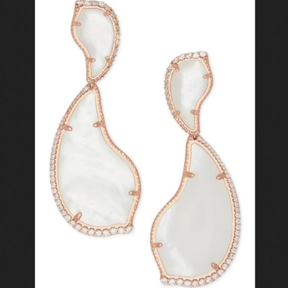 New 14K Gold Mother-of-Pearl CZ Teddi XL Earrings - Picture 2 of 7